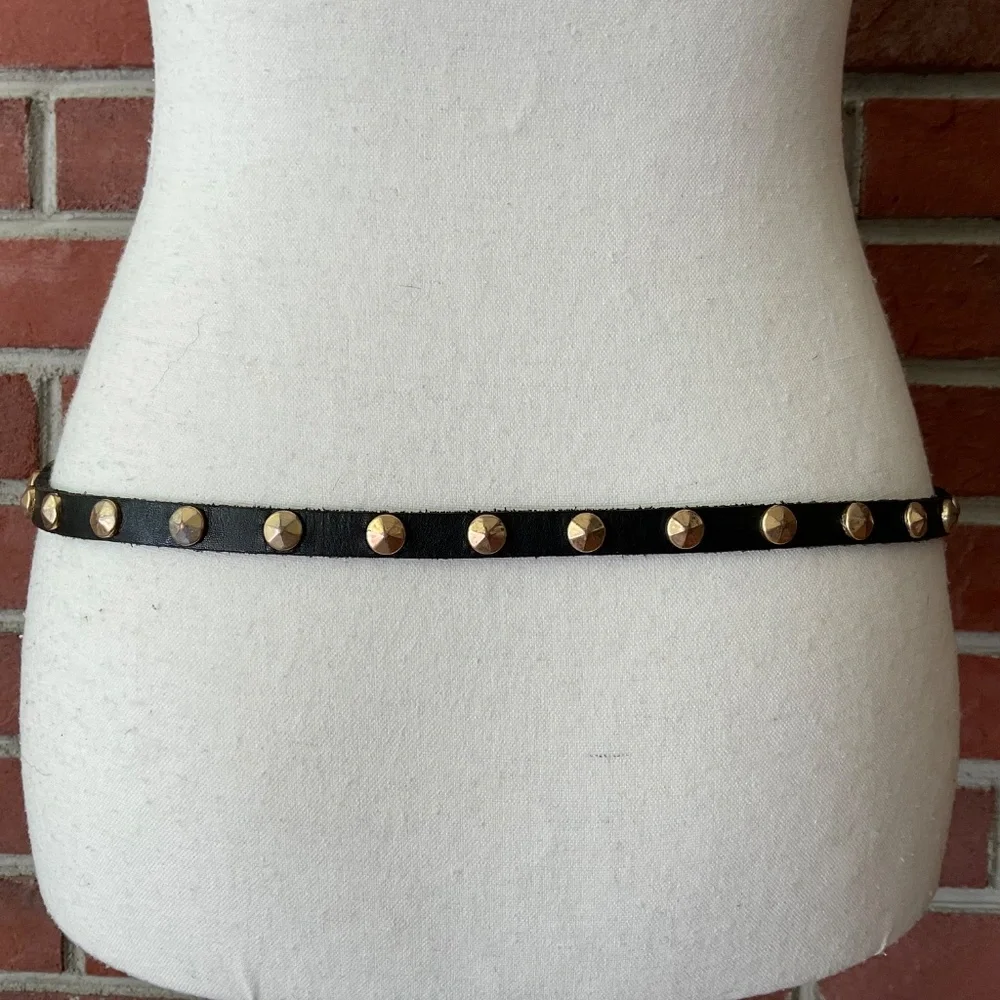 J.Crew Skinny Black Leather Studded Belt Size M - Picture 10 of 15